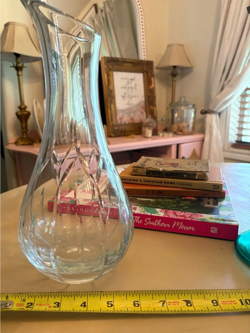 Clear Glass Carafe with Diamond-Cut Accent